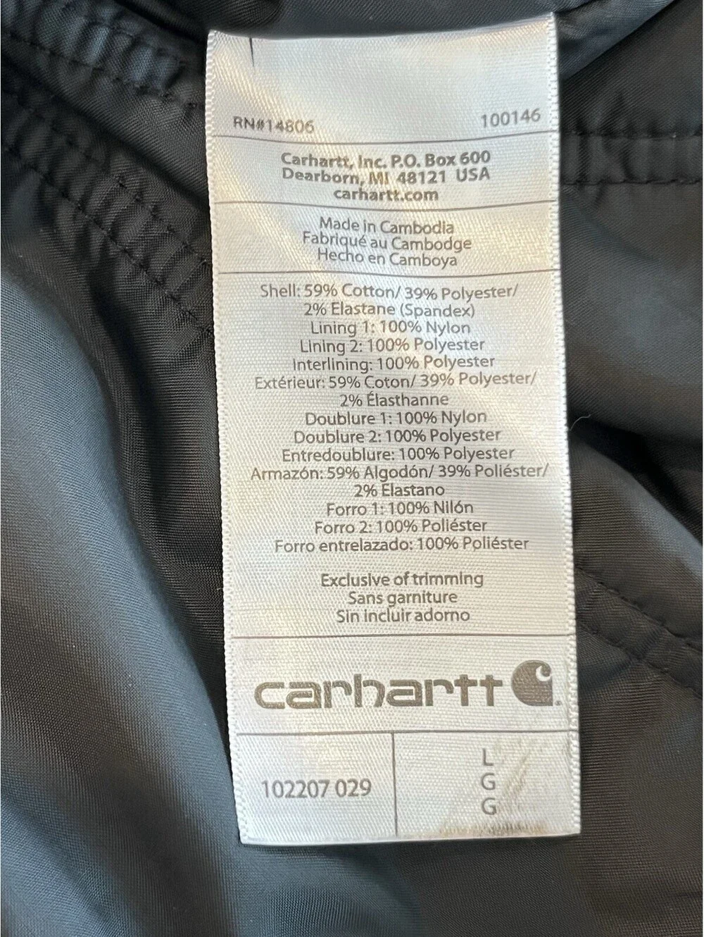 Carhartt Jacket Mens Sz Large Full Swing Cryder with hood Gray Rain defender